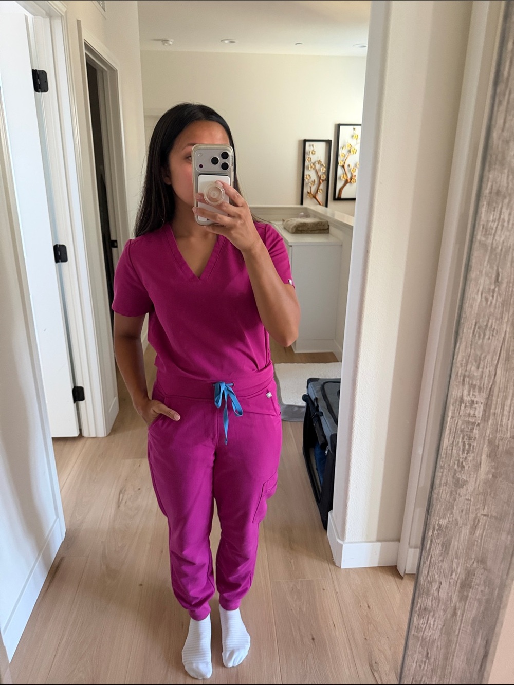 FIGS Women’s Magenta Top & Jogger Scrub Set